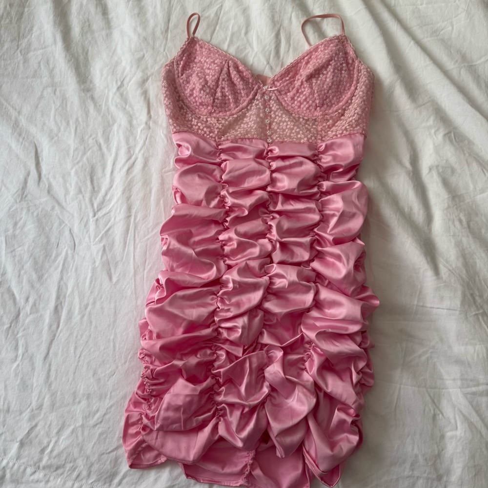 For Love And Lemons Pink Ruched Mini Dress